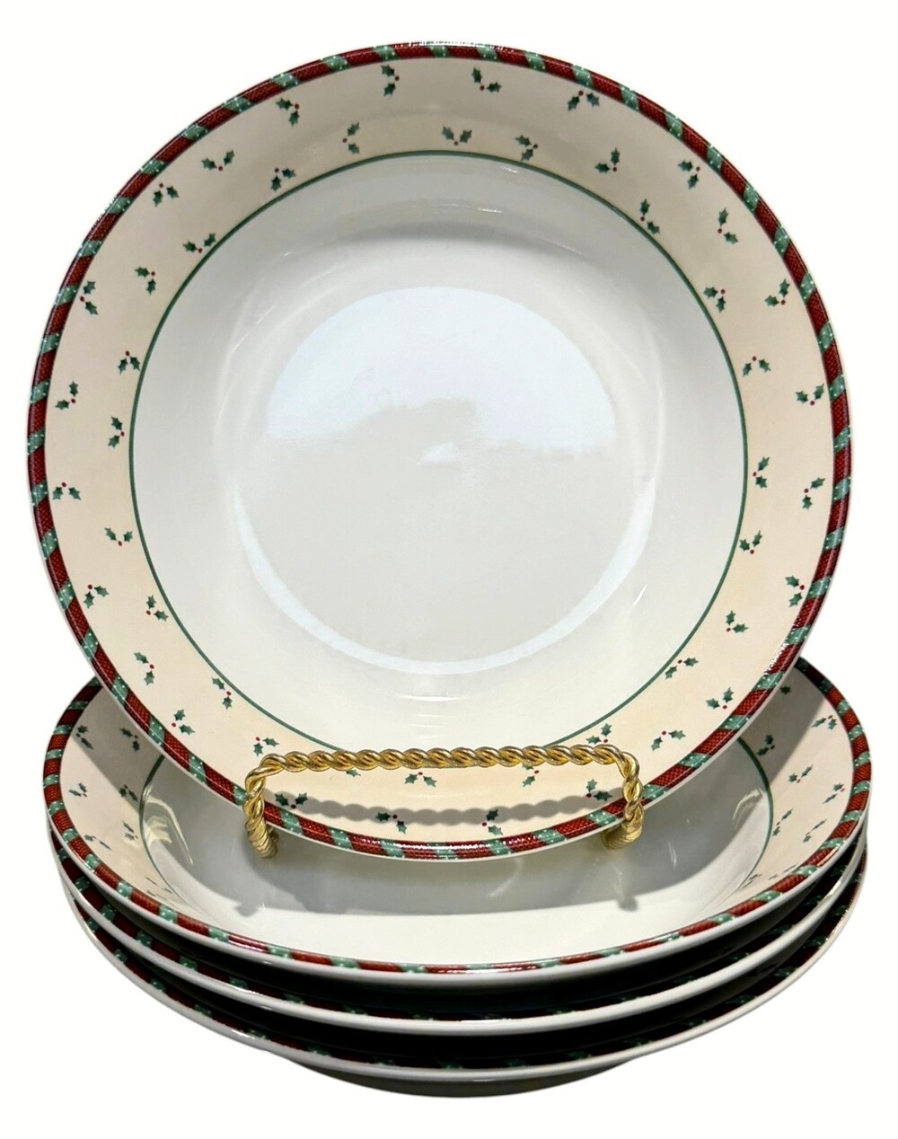 Sakura Debbie Mumm 2001 Santa's Spirit Coupe Christmas Soup Bowls Set of 4